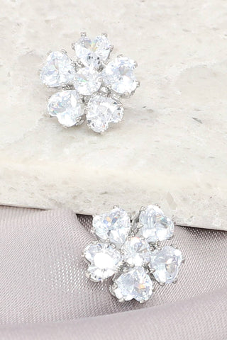 Sophia Collection - White Gold Played CZ Flower Post Stud Earrings
