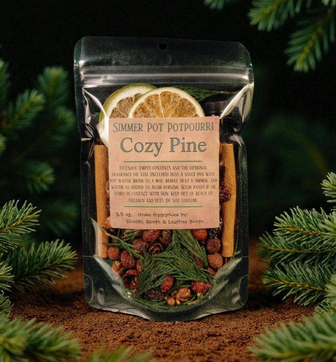 Shoots, Roots & Leather Boots - Potpourri Simmer Pot- Cozy Pine 3.5 oz.