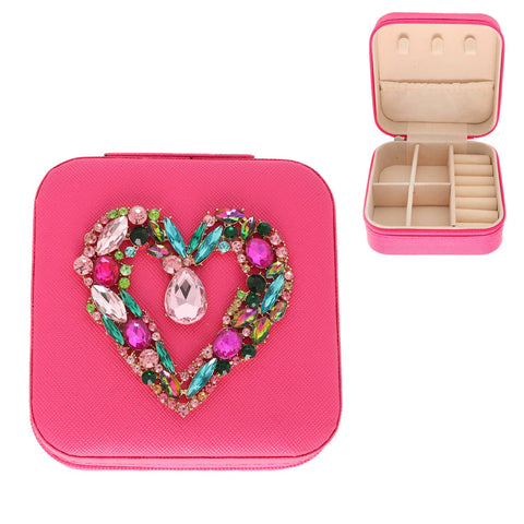 Sophia Collection - Heart Jeweled Jewelry Box : Fuchsia Multicolor