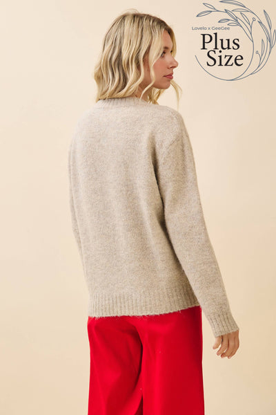 GeeGee x Lovelo - Plus 'Very Merry' Knit Sweater CT52386PL: Taupe / 1XL