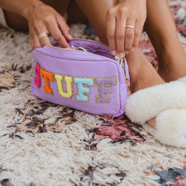 Natalia - Preppy Nylon Chenille Letter Bag Travel Makeup Pouch - STUFF