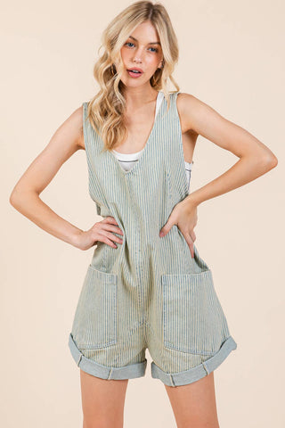 GeeGee Clothing - Stripe Denim Shortalls/Romper, OR51044: Denim Blue / M