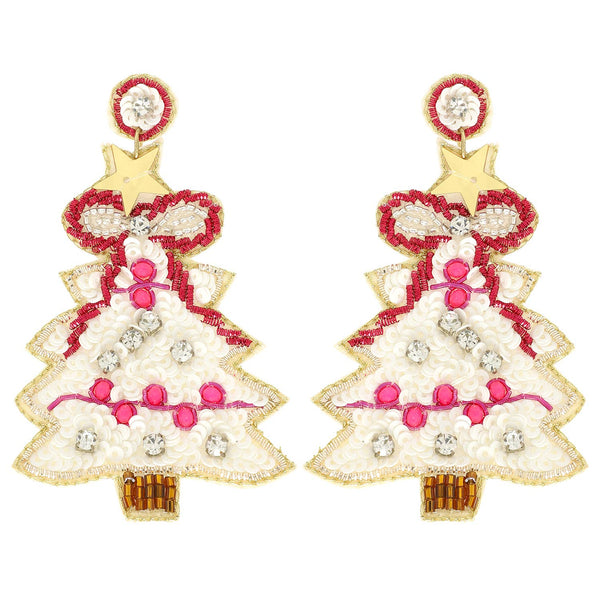 Sophia Collection - Christmas Tree Sequins Embroidered Earrings : Green