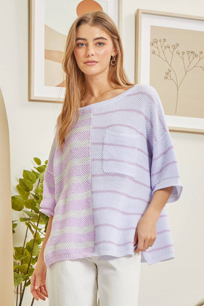 Lavender Striped Dolman Sweater