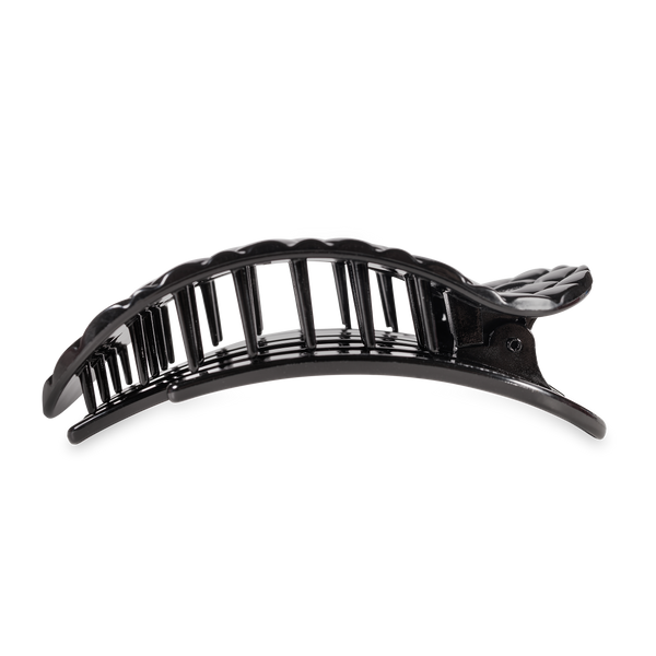 TELETIES - Flat Round Hair Clip | Large | Jet Black Quilted