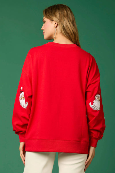 Fantastic Fawn - Santa & Xmas Tree Sequin Pull Over - Preorders: RED / S