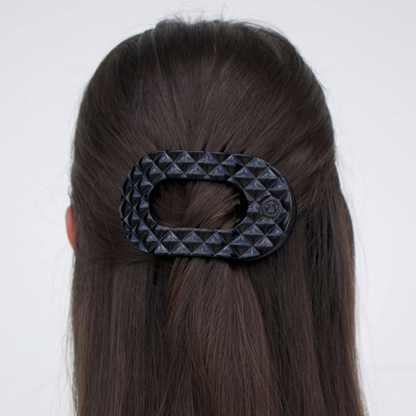 TELETIES - Flat Round Hair Clip | Medium | Jet Black Quilted