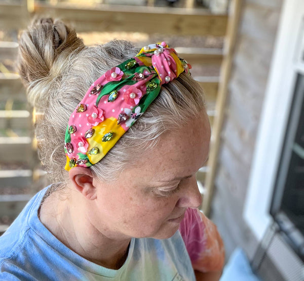 OBX Prep - Julie Lemon Floral Pearls Resort Wear Spring Beaded Headband