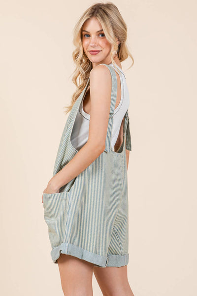 GeeGee Clothing - Stripe Denim Shortalls/Romper, OR51044: Denim Blue / L