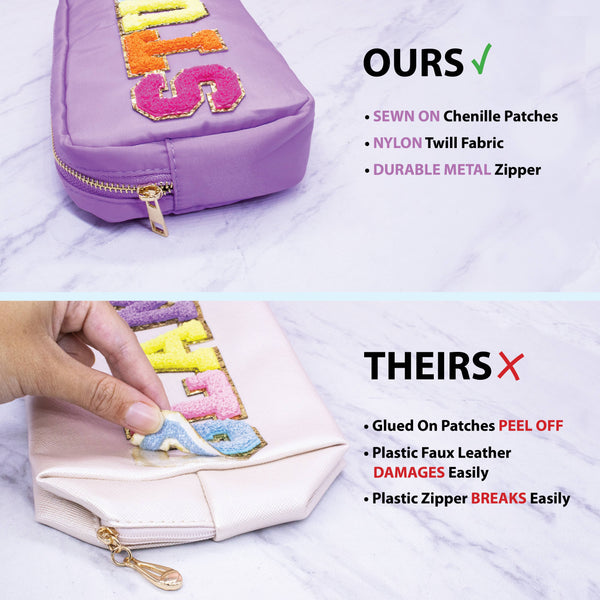 Natalia - Preppy Nylon Chenille Letter Bag Travel Makeup Pouch - STUFF