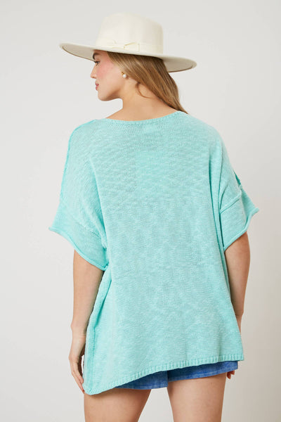 Fantastic Fawn - Short Sleeve Knit Sweater - Preorders: LAVENDER / S
