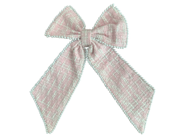 Golden Lily - Tweed Bow - Pink with Pearls