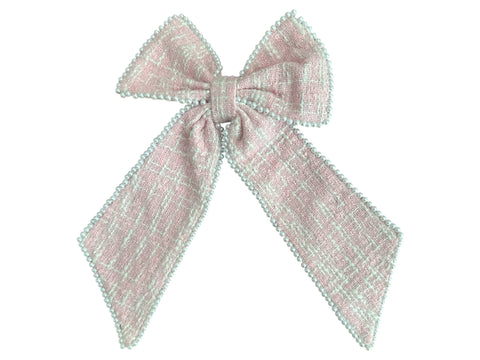 Golden Lily - Tweed Bow - Pink with Pearls