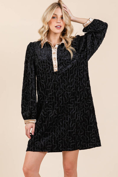 GeeGee Clothing - Velvet Lace Textured Mini Dress, MD51030: Taupe / L