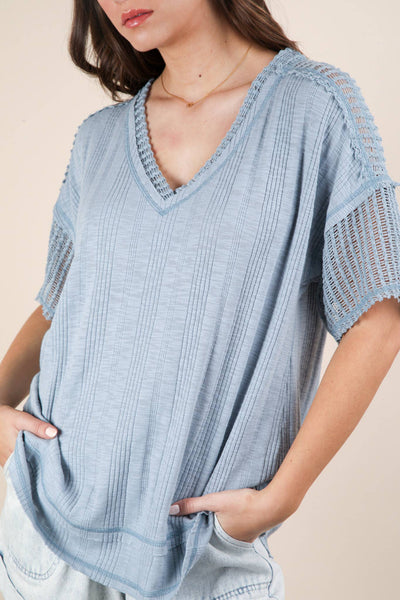 VERY J - NT12088-Oversized Contrast Knit Comfy Casual Top: IVORY / S-M-L/2-2-2