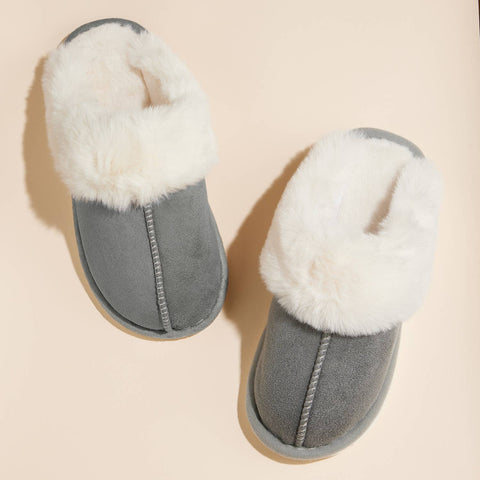 Sherpa Fur Slippers: Grey
