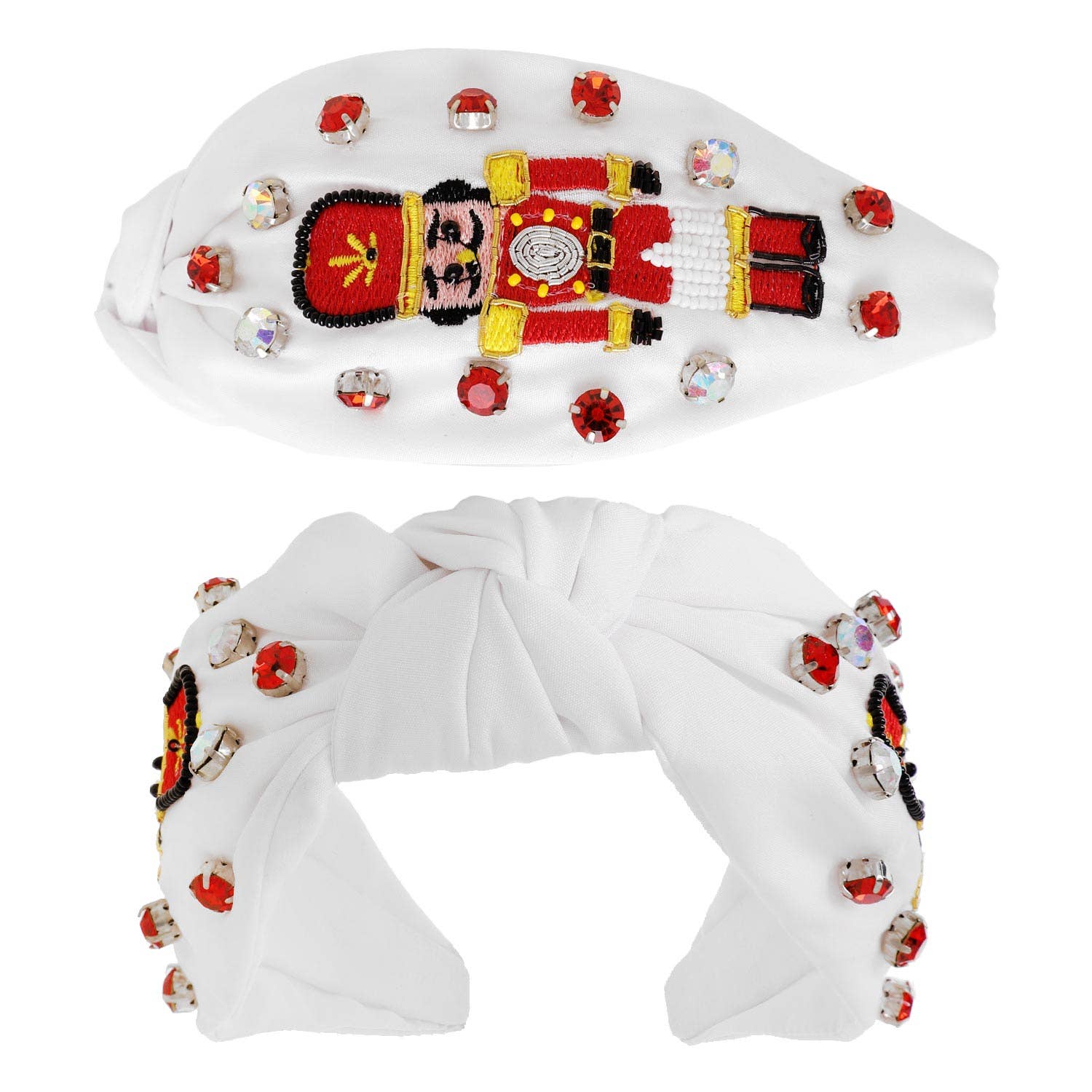 Sophia Collection - Nutcracker Jeweled Christmas Knotted Headband: White