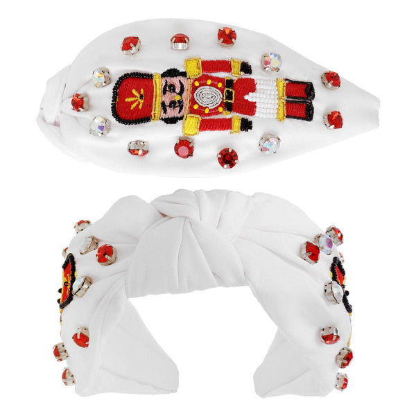 Sophia Collection - Nutcracker Jeweled Christmas Knotted Headband: White
