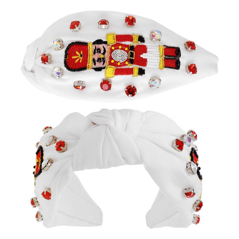 Sophia Collection - Nutcracker Jeweled Christmas Knotted Headband: White