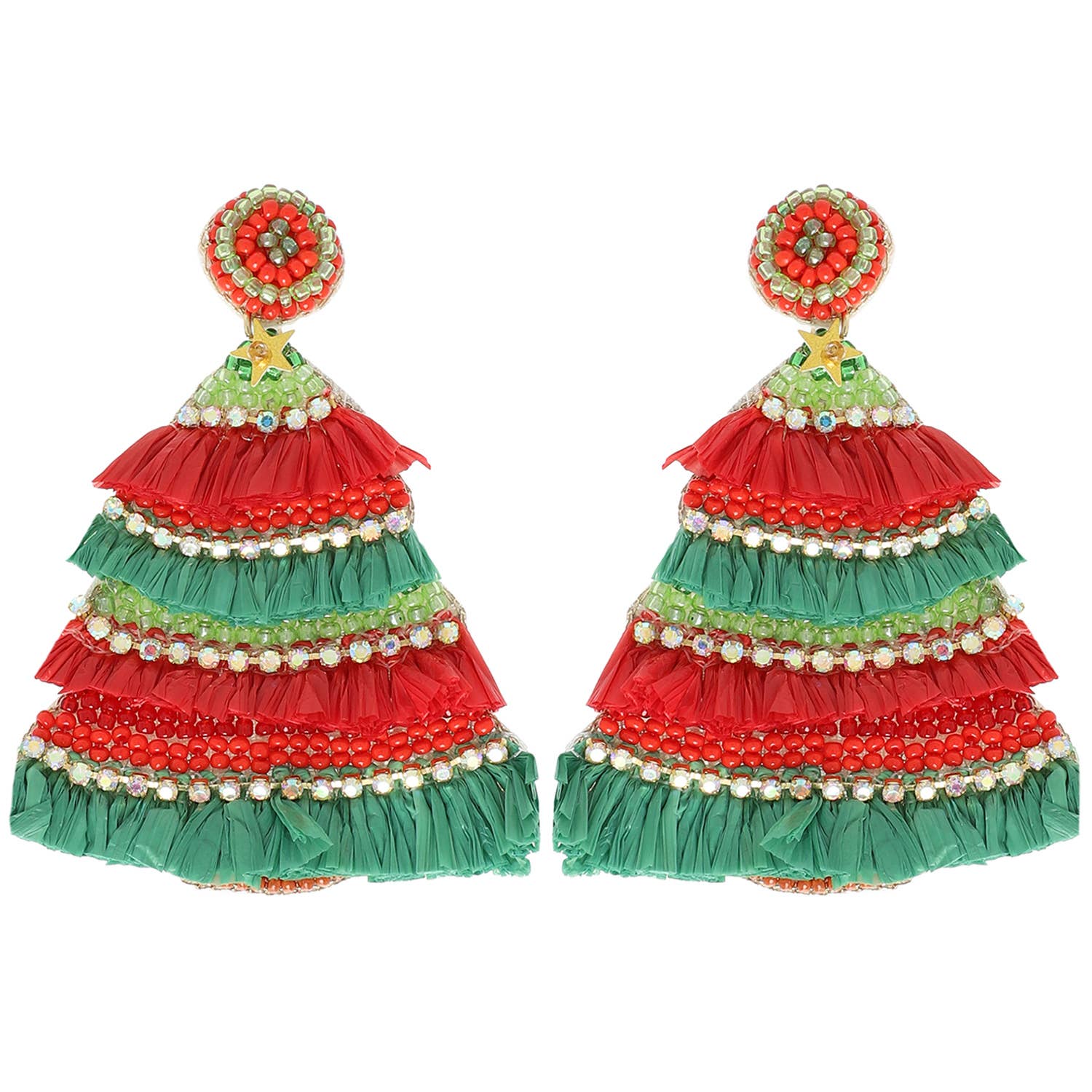 Sophia Collection - Christmas Tree Jeweled Post Earrings : Red