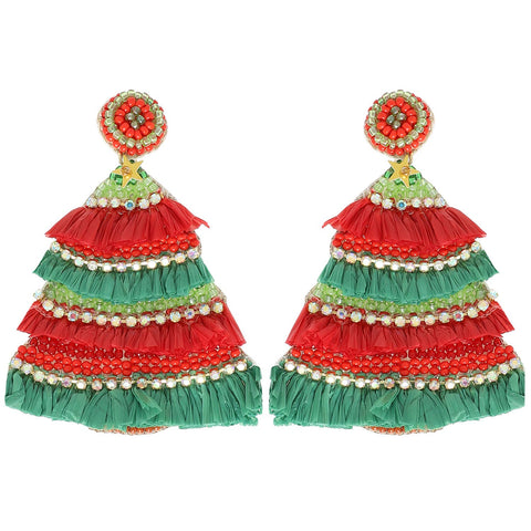 Sophia Collection - Christmas Tree Jeweled Post Earrings : Red
