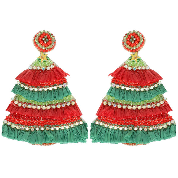 Sophia Collection - Christmas Tree Jeweled Post Earrings : Green