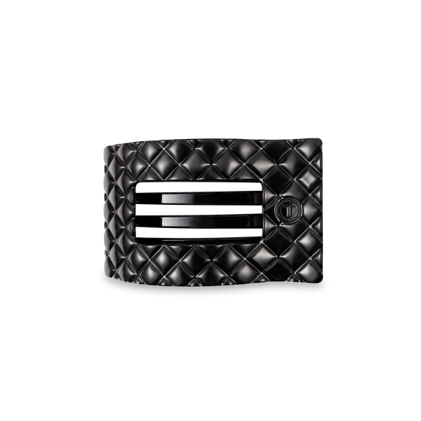 TELETIES - Flat Rectangle Hair Clip | Small | Jet Black Quilted