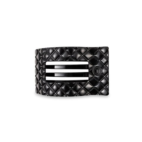 TELETIES - Flat Rectangle Hair Clip | Small | Jet Black Quilted