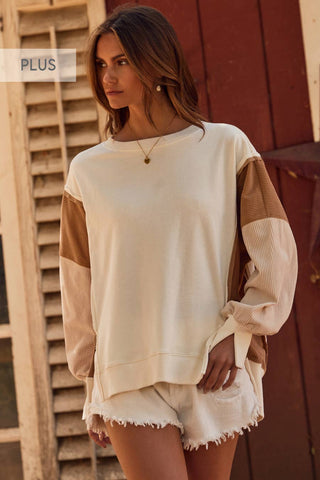 Oddi - Plus Color Block Oversized Pullover: Ivory Multi / 2XL