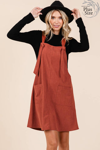 GeeGee Clothing - Plus Corduroy Overall Mini Dress, MD50689PL: Rust / 2XL