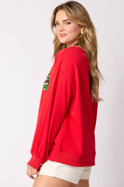 Fantastic Fawn - Christmas Tree Sequins Sweatshirt
