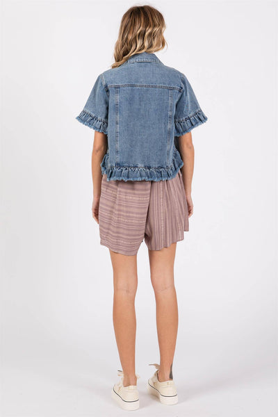 GeeGee Clothing - Ruffled Denim Jacket, MJ50563: Denim / S