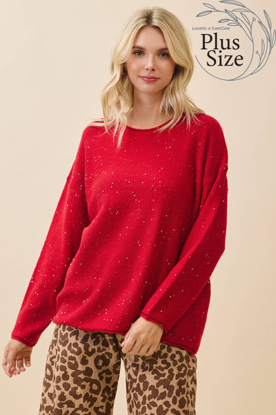 GeeGee x Lovelo - Plus Glitter Knit Sweater OT51787PL: Hunter Green / 2XL