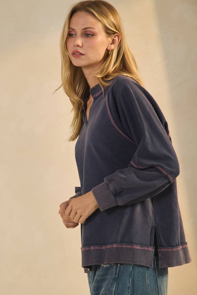 Oddi - Acid Washed Long Sleeve Sweatshirts: Washed Navy / M