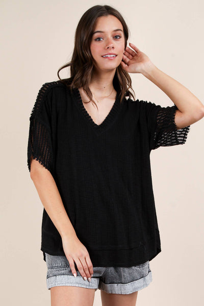 VERY J - NT12088X-PLUS SIZE Oversized Contrast Knit Comfy Casual Top: IVORY / 1XL-2XL-3XL/3-2-1