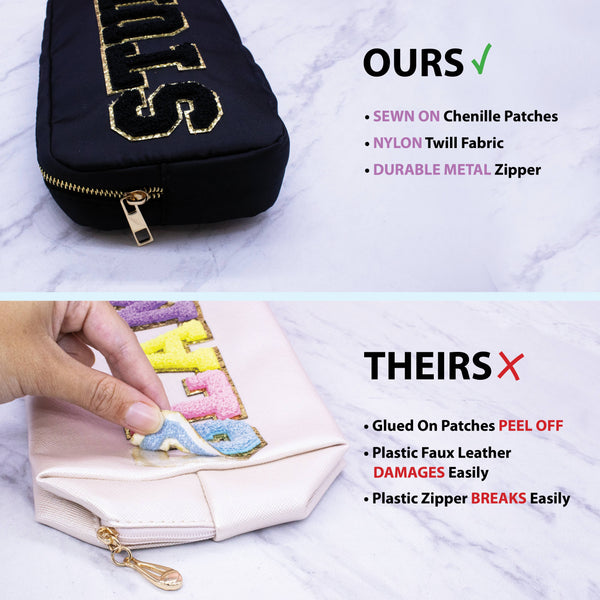 Natalia - Preppy Nylon Chenille Letter Travel Makeup Pouch - STUFF
