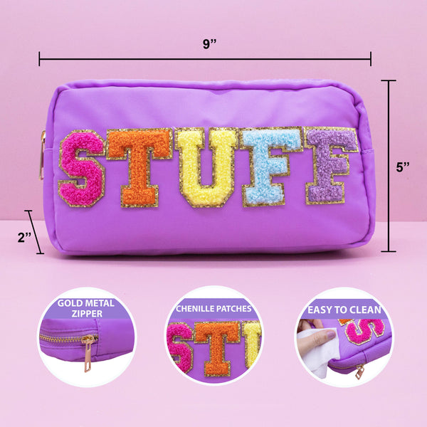 Natalia - Preppy Nylon Chenille Letter Bag Travel Makeup Pouch - STUFF