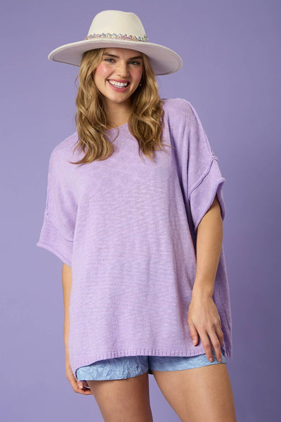 Fantastic Fawn - Short Sleeve Knit Sweater - Preorders: PINK / M