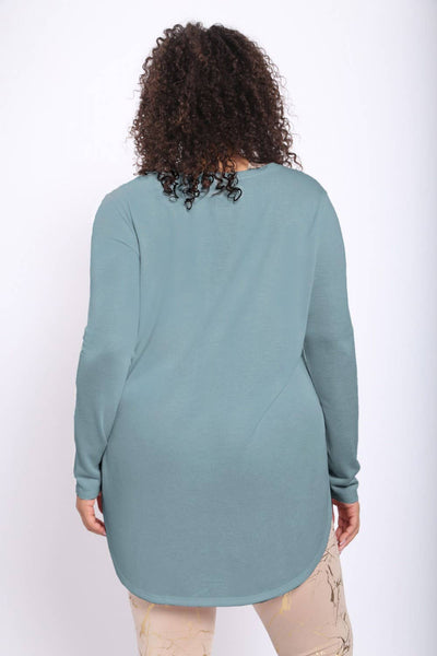 Mono B - CURVY Long Sleeve Flow Top with Side Slits: PINK / 1XL:2XL:3XL (2:2:2)