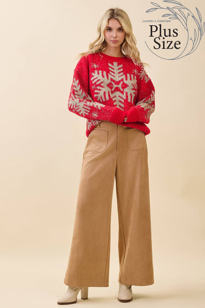 GeeGee x Lovelo - Plus Festive Red Snowflake Sweater OT51852PL: Red / 1XL