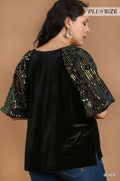 Black Velvet Top with Sequins