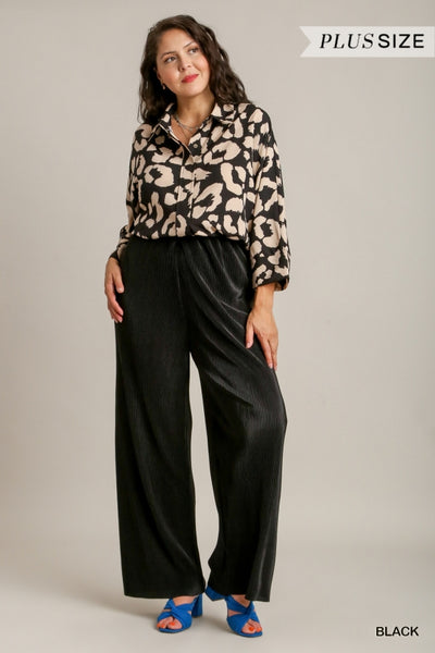 Black Pleated Satin Pants by