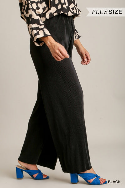 Black Pleated Satin Pants by