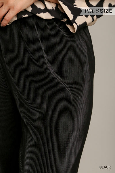 Black Pleated Satin Pants by
