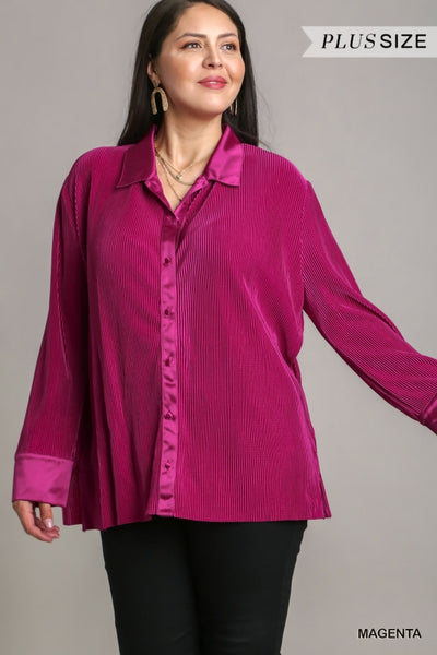 Magenta Pleated Satin Top