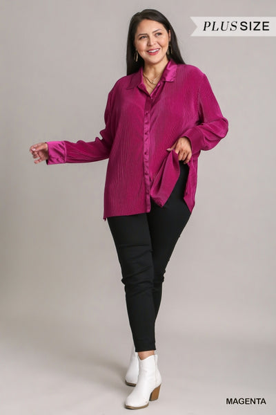 Magenta Pleated Satin Top