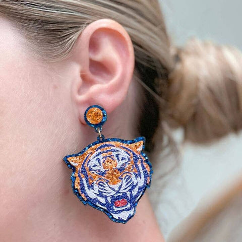 Glitter College Football Tiger Earrings