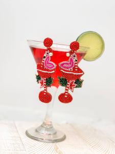 Prep Obsessed Wholesale - Flamingo Holiday Martini Beaded Dangle Earrings