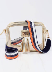 Caroline Hill - Referee Stripe Beaded Crossbody Strap NAVY ORANGE
