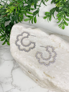 Prep Obsessed Wholesale - Flower Detail Metallic Hoop Earrings